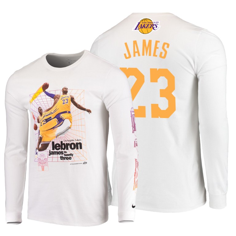 Men's Los Angeles Lakers LeBron James #23 NBA Time Warp Long Sleeve Caricature White Basketball T-Shirt WIU3383HV